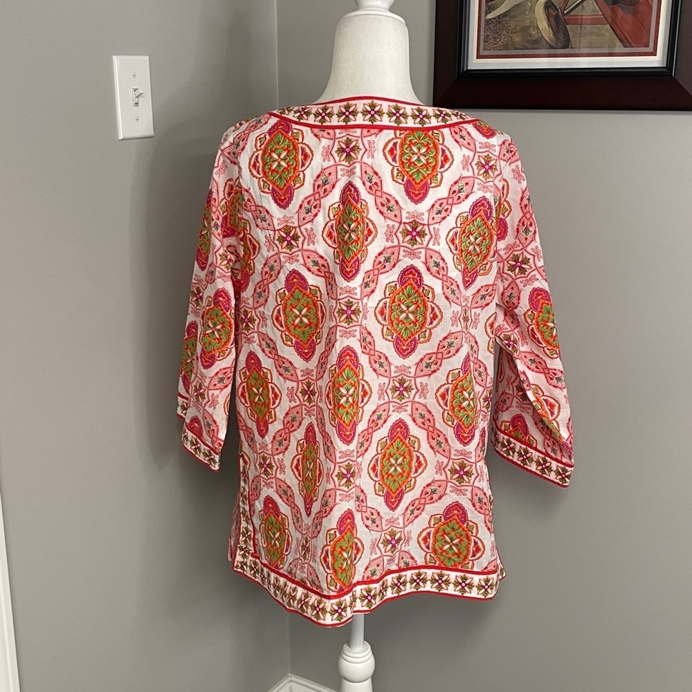 Gretchen Scott Tunic Top 3/4 Sleeve Sz XXL 2XL Goddess Orange Pink Beach - Picture 5 of 8
